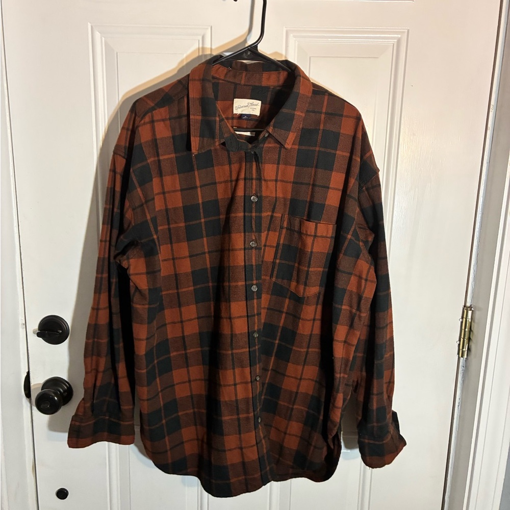 Bronze  and Black Plaid Button-Up Shirt Oversized XL